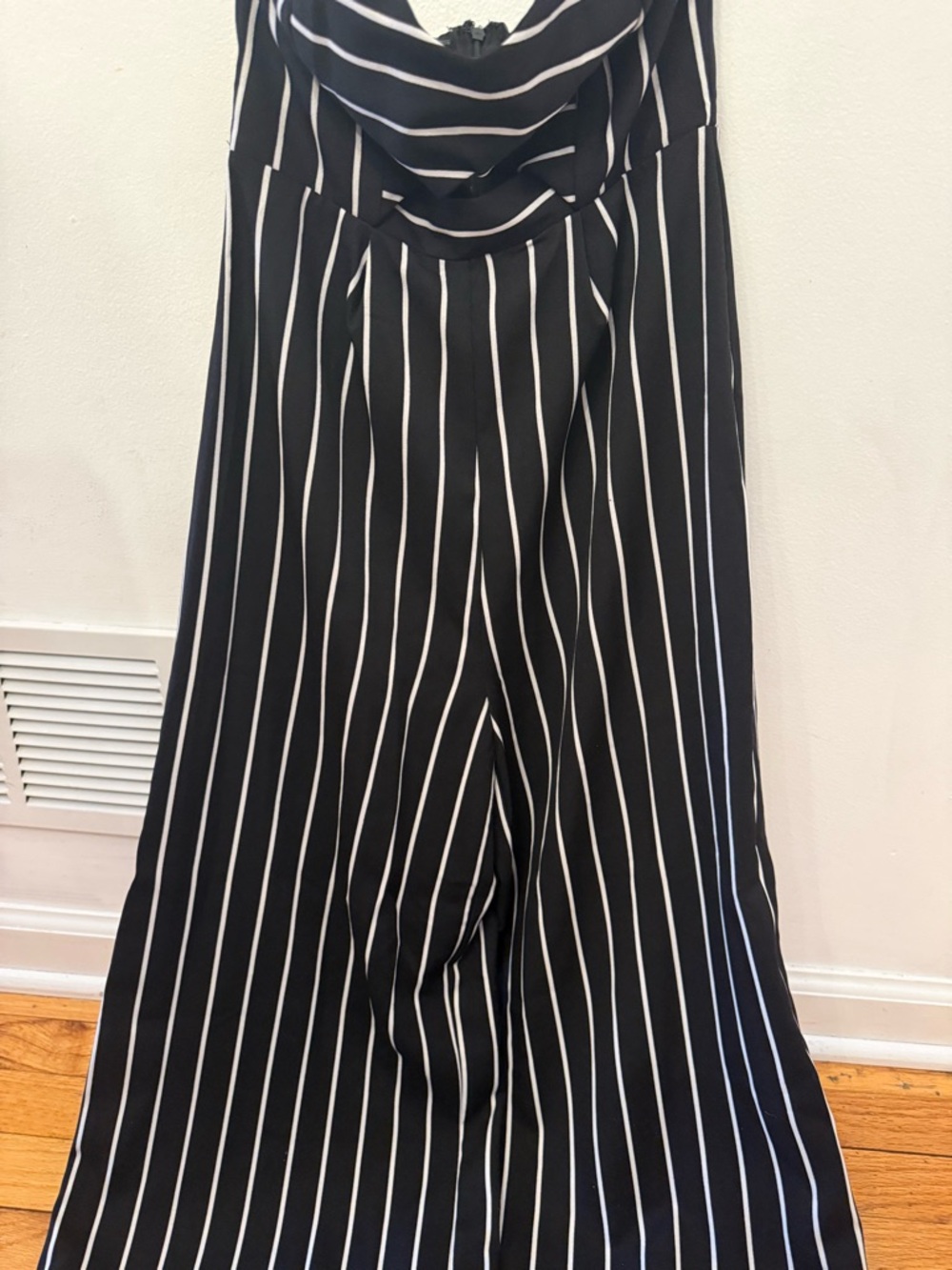 Black and White Vertical Stripe Jumpsuit keyhole open tube top